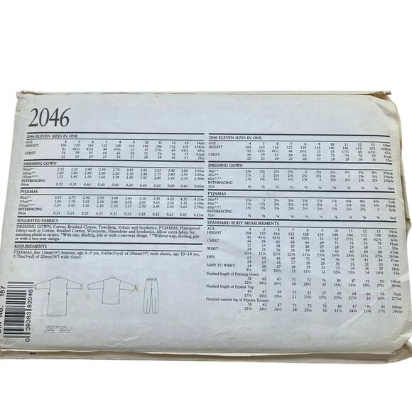 New Look 2046  Boys Kids Robe Pajamas Sizes Ages 4-14 Sewing Pattern Uncut FF - Picture 2 of 3